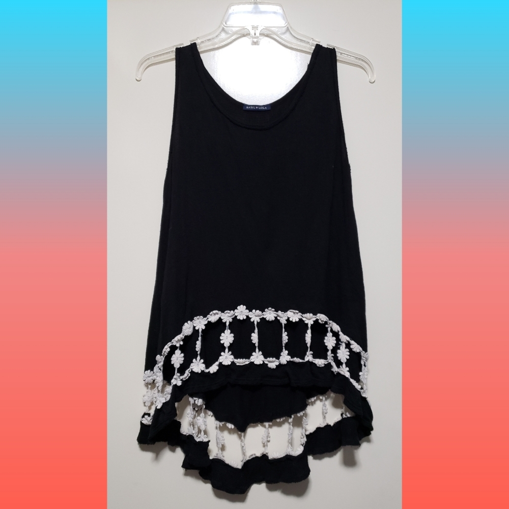 Black Tank Top with white daisy accent
